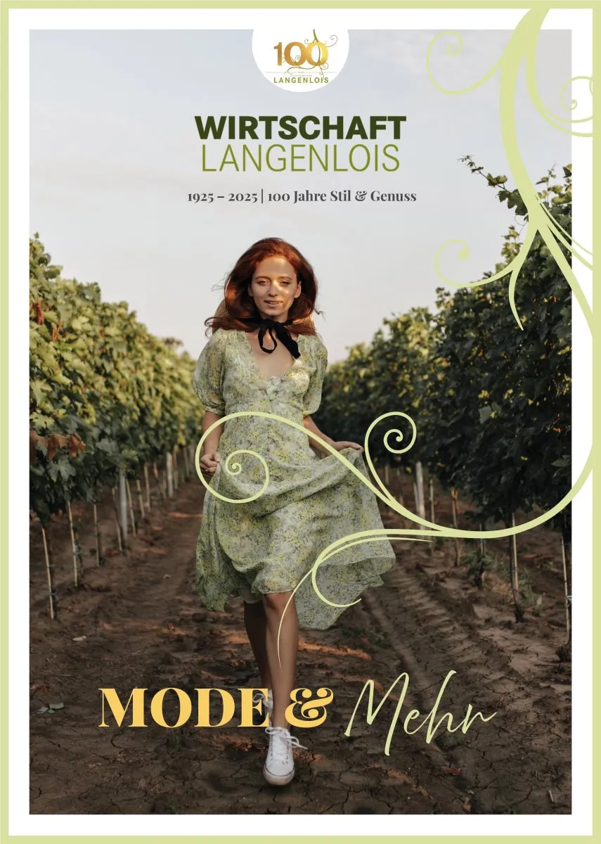 Plakat Mode & Mehr, Frau im Sommerkleid in den Weingärten