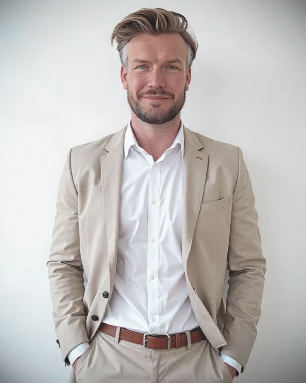 Marcel D. Gillinger im hellen Anzug