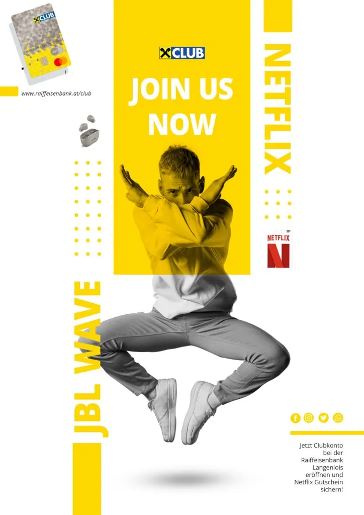 Raika Club Flyer im Zeit-ist-Gelb-Design